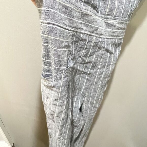 Current Air Free People Womens Striped Linen V Neck Jumpsuit Blue S Wide Leg - Picture 9 of 16